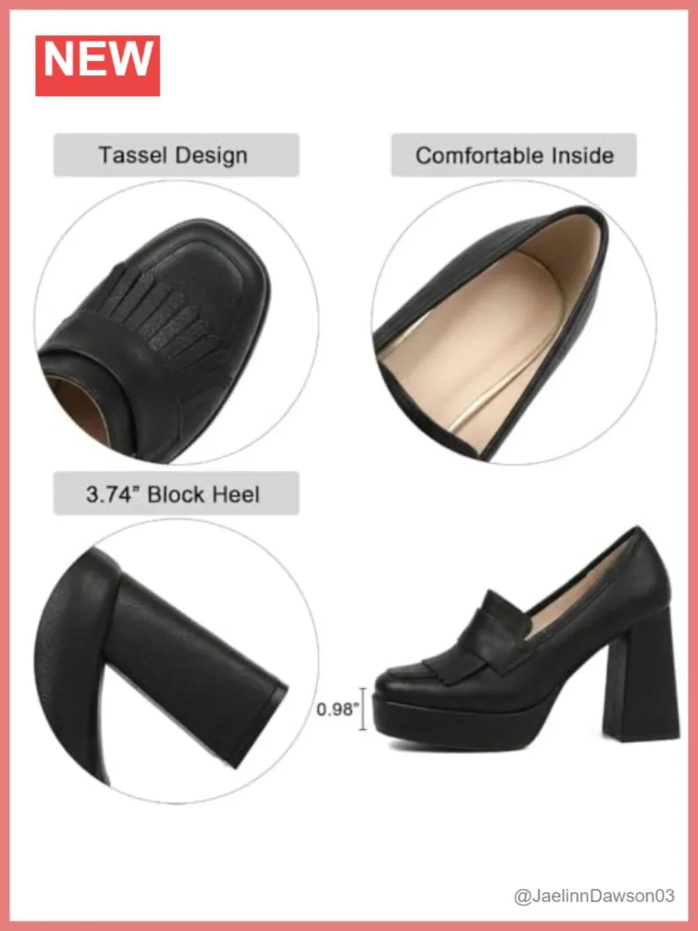 Women's Heeled Loafers Platform Chunky High Heel Dress Shoes Square Toe Tassel